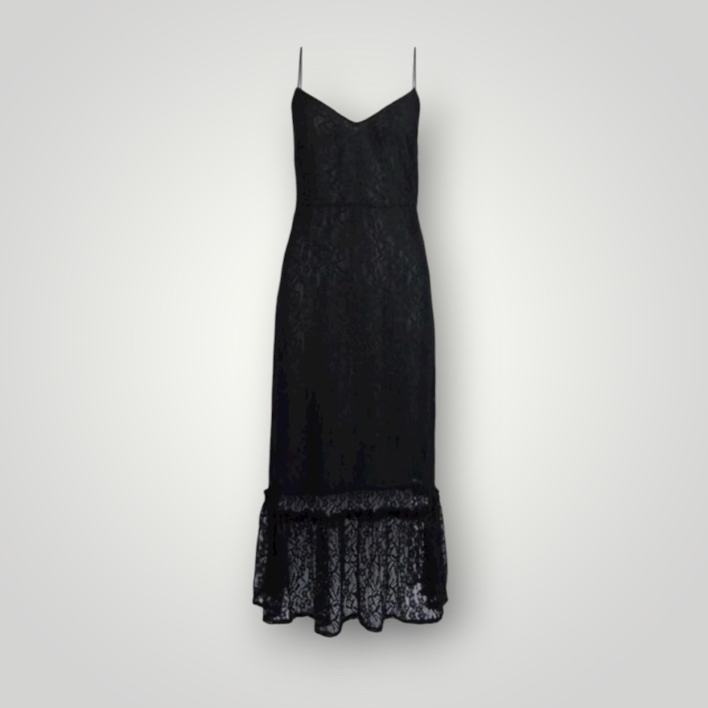 Vila Black Sheer Rosette Floral Lace Spaghetti Strap Midi Dress